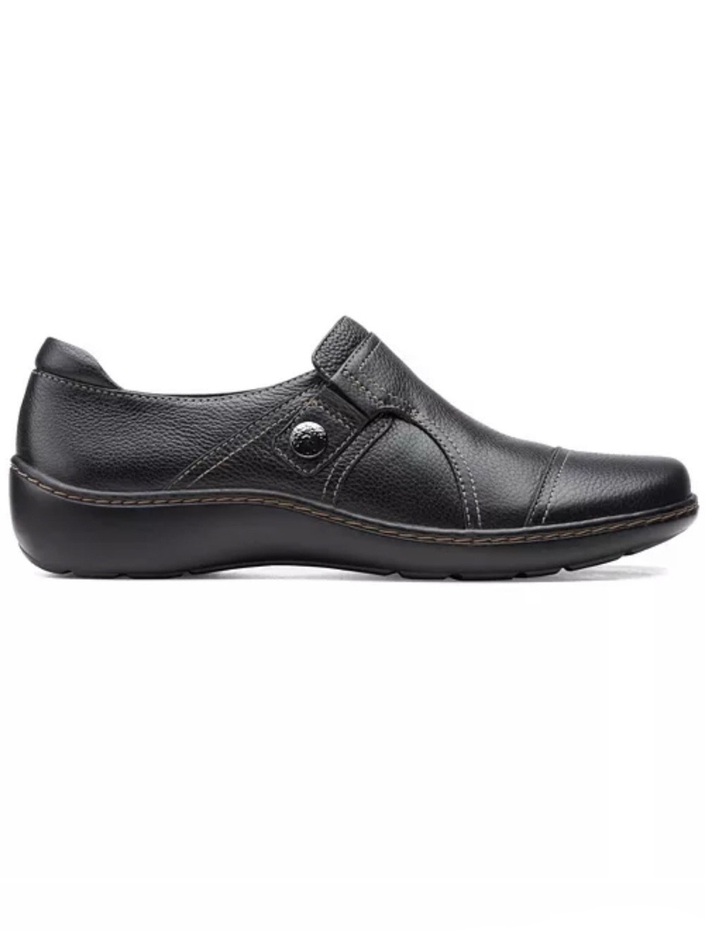 Clarks Cora Poppy Black Tumbled Leather Comfort Slip-On Extra Wide Shoe